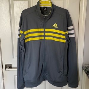 Mens Size Large Zip Up Jacket Adidas Gray Yellow 3 Stripes Gorgeous